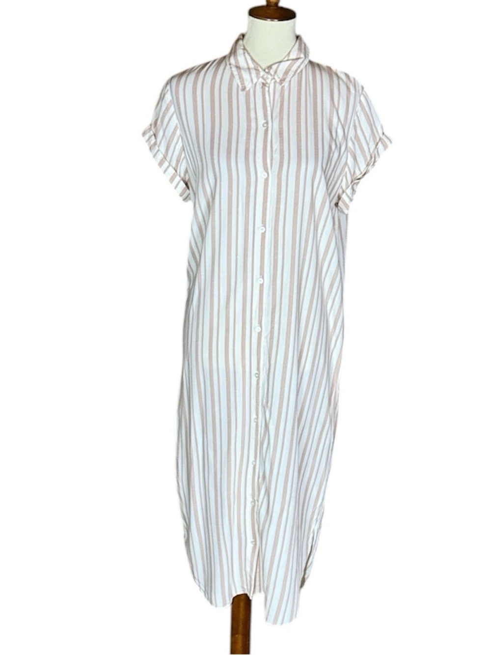 Loft Outlet Striped Button-Front Shirt Dress - White & brown Size Large